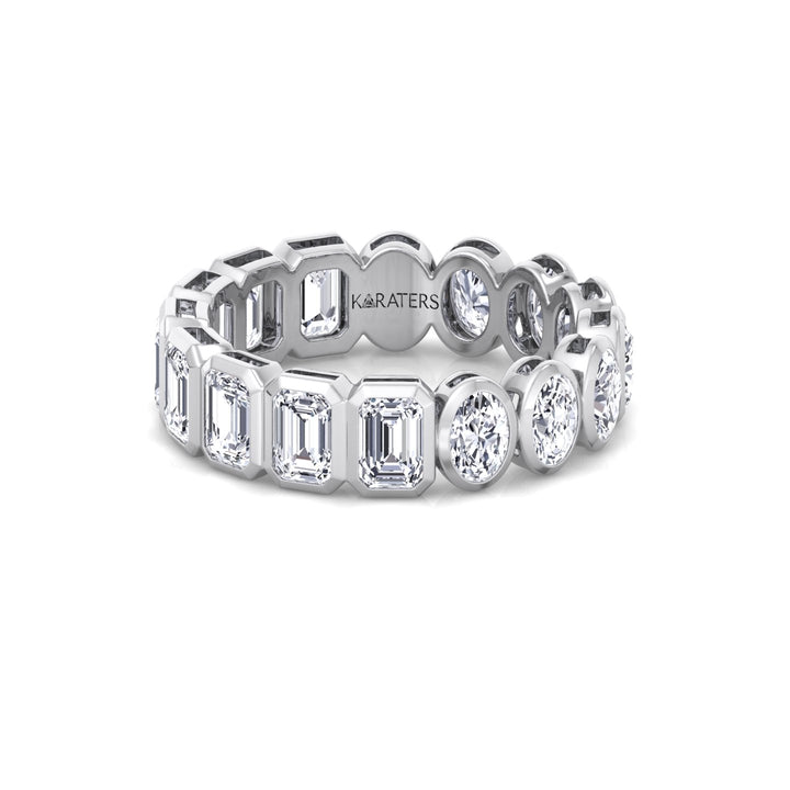 Double Shape - Bezel Set Emerald and Oval Cut Lab Grown Diamond Eternity Band