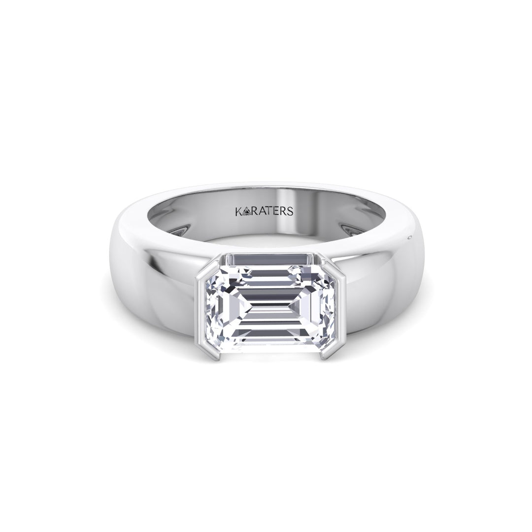 WG Emerald Cut Bezel Set Unisex Lab Grow Diamond Engagement Ring 3