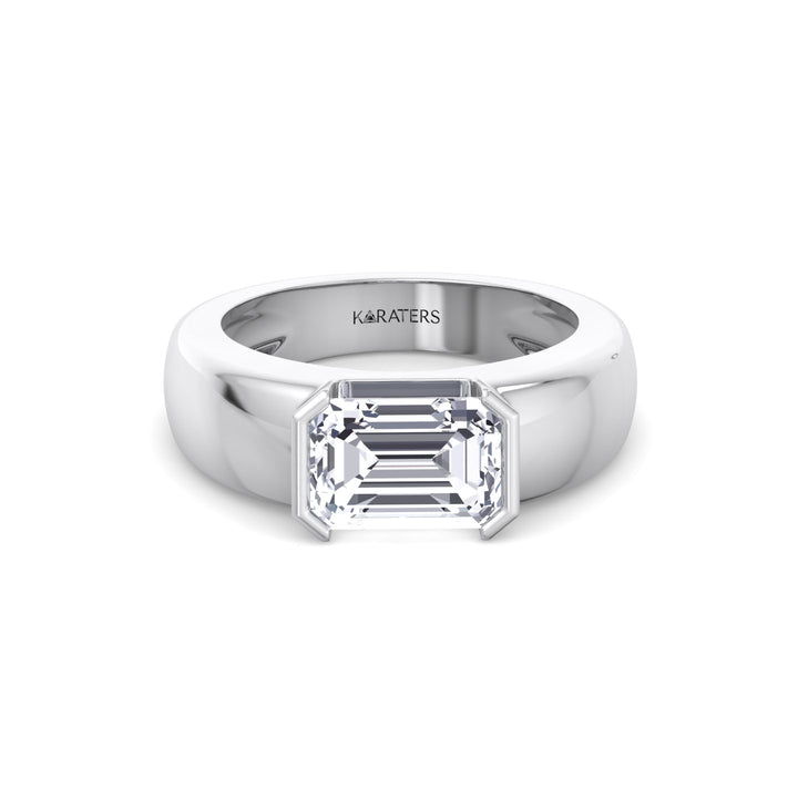WG Emerald Cut Bezel Set Unisex Lab Grow Diamond Engagement Ring 3