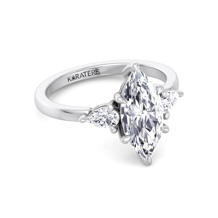 Marquise Shape Lab-Grown Diamond Engagement Ring with Pear Sidestones