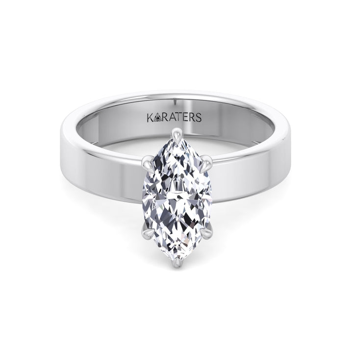 Marquise Shape Lab Grown Diamond Engagement Ring with Wide Band White Gold 18K