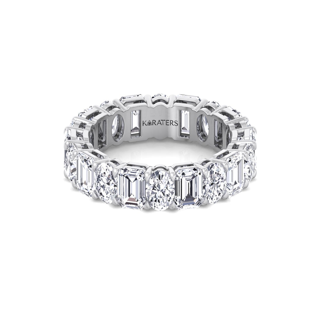 Alternating Emerald and Oval Shape Lab Grown Diamond Eternity Band White Gold 14K