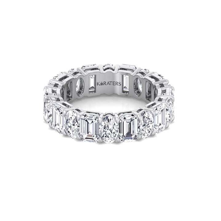 Alternating Emerald and Oval Shape Lab Grown Diamond Eternity Band White Gold 14K