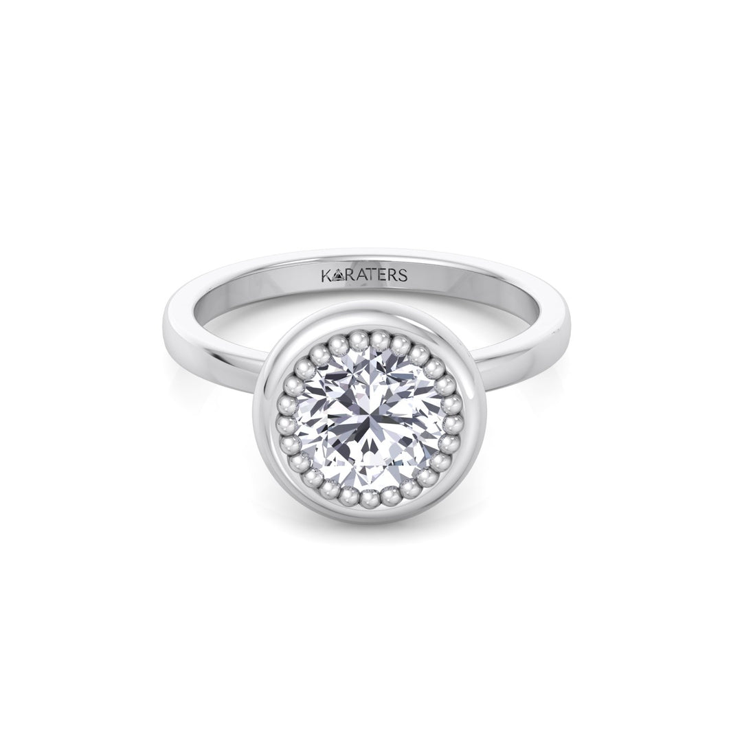 Halo Bezel Set Bubble with Round Shape Lab-Grown Diamond Engagement Ring White Gold 18K
