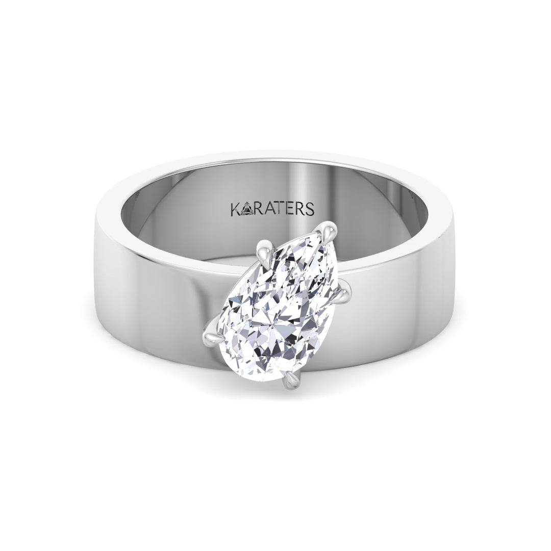 Pear Shaped Lab Grown Diamond Engagement Ring with Wide Band White Gold 14K 18K