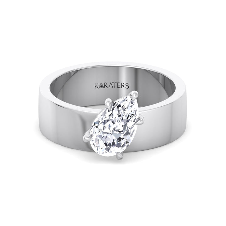 Pear Shaped Lab Grown Diamond Engagement Ring with Wide Band White Gold 14K 18K