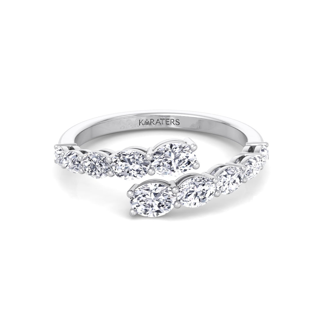 Graduated Oval Shape Lab Grown Diamond Wrap Ring White Gold 14K