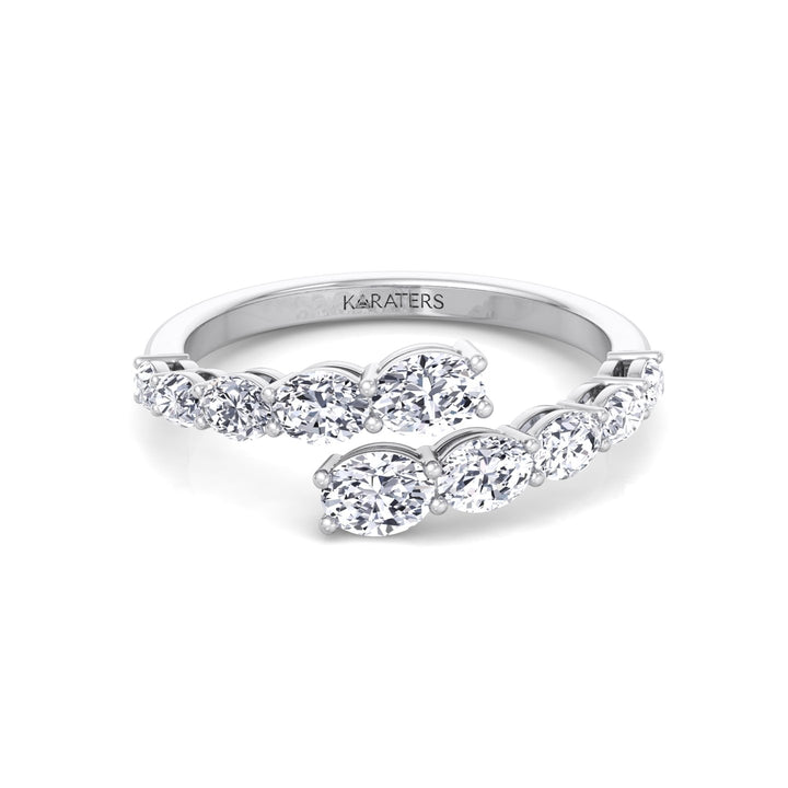 Graduated Oval Shape Lab Grown Diamond Wrap Ring White Gold 14K