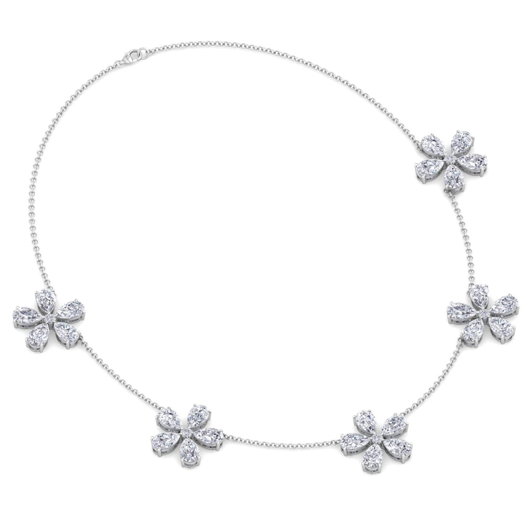 Five Flower Lab Grown Diamond Necklace White Gold