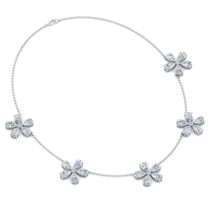 Five Flower Lab Grown Diamond Necklace White Gold