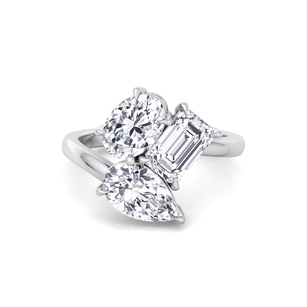 Toi et Moi Three Stone - Pear, Oval & Round Lab Grown Diamond Engagement Ring White Gold 14K 