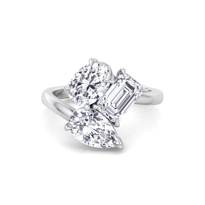 Toi et Moi Three Stone - Pear, Oval & Round Lab Grown Diamond Engagement Ring White Gold 14K 