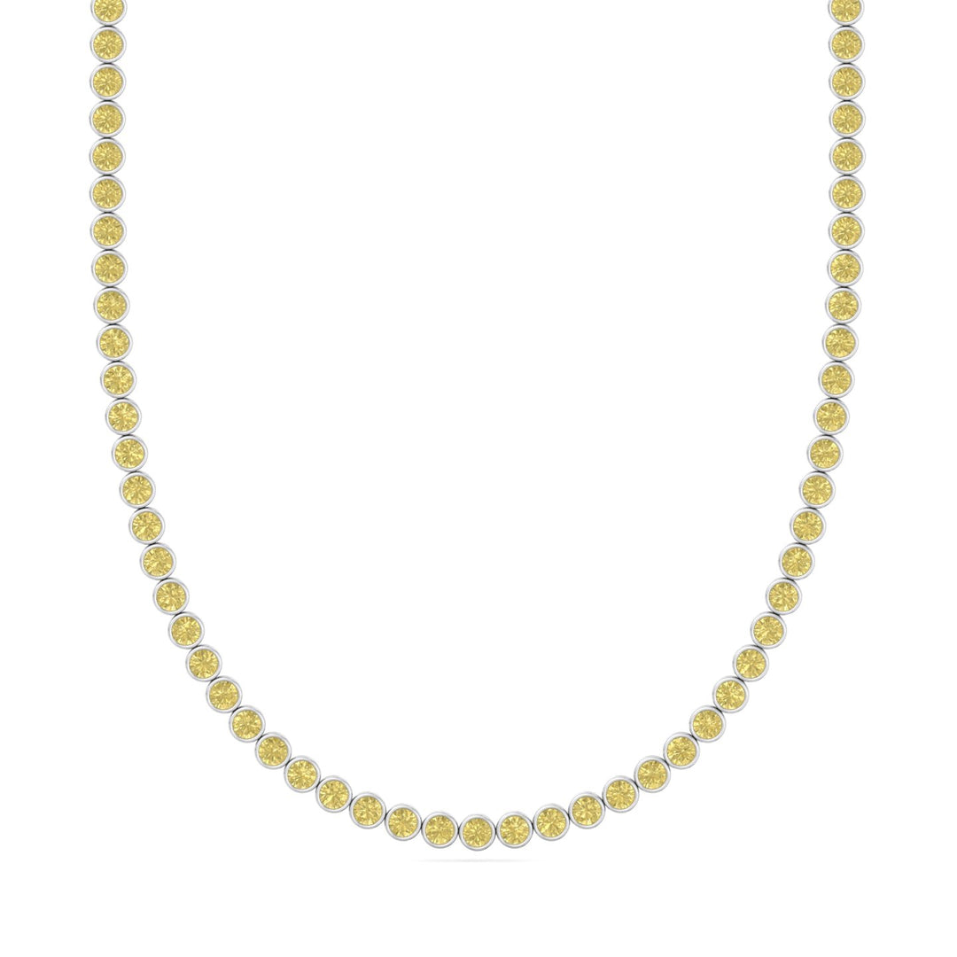 Bezel Set Fancy Yellow Lab Grown Diamond Tennis Necklace White Gold 1
