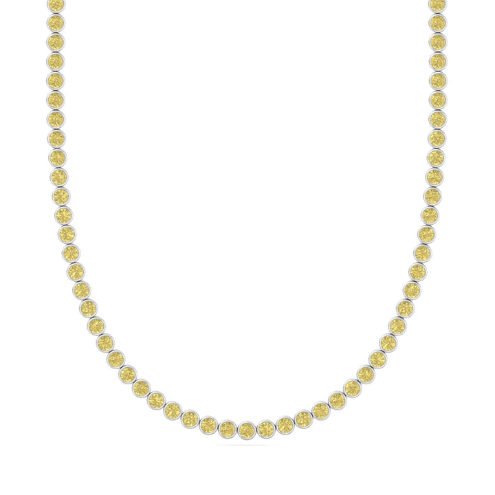 Bezel Set Fancy Yellow Lab Grown Diamond Tennis Necklace White Gold 1