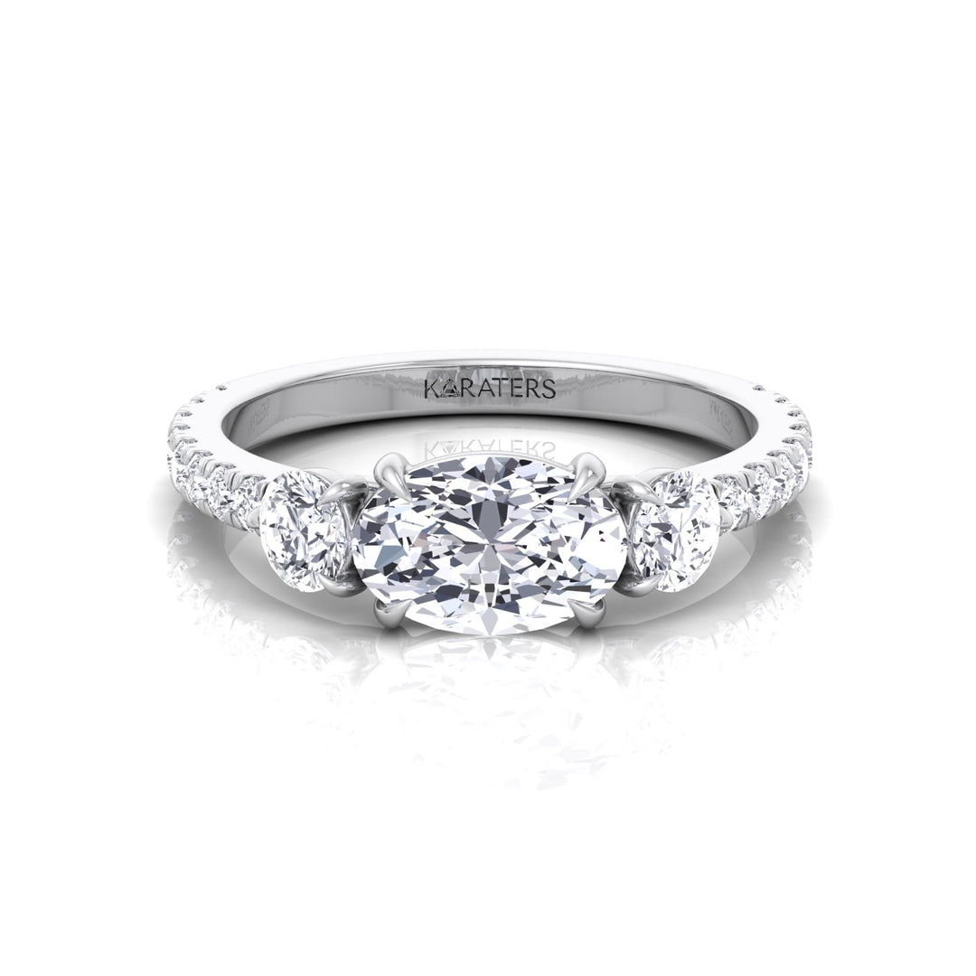 East West Oval Lab-Grown Diamond Engagement Ring with Round Sidestones White Gold 18K