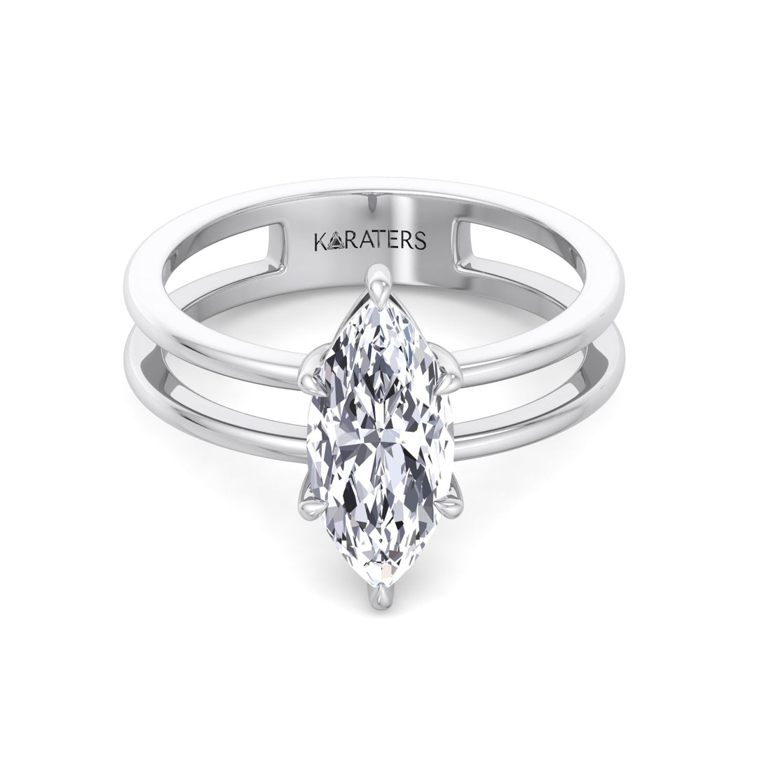 WG Marquise Cut Lab Grown Diamond with Double Band Ring front view
