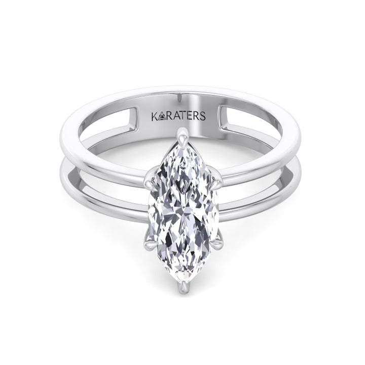 WG Marquise Cut Lab Grown Diamond with Double Band Ring front view