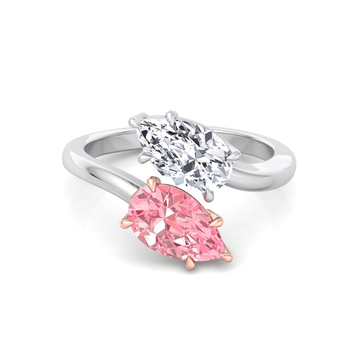 Pear Shape Bypass Ring in Fancy Pink Lab Grown Diamond White Gold 14K