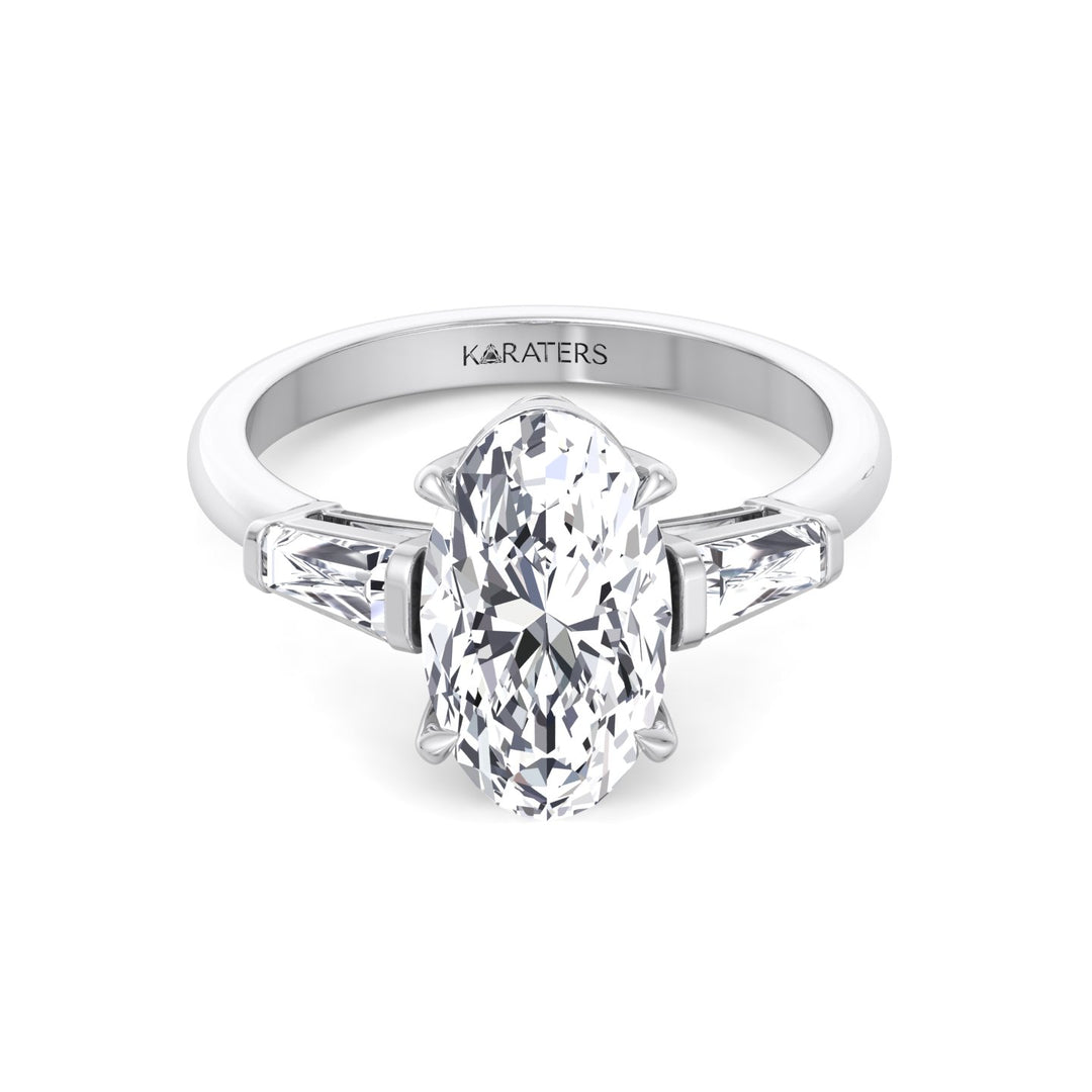 Moval Lab-Grown Diamond Engagement Ring with Tapered Baguette Sidestones White Gold 14K 