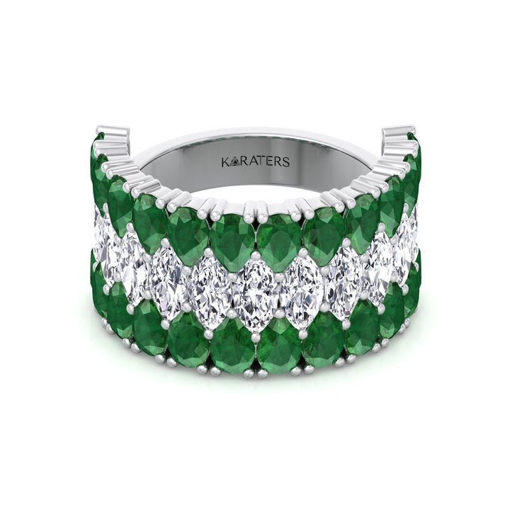 Pear Shape Green Emerald and Marquise Lab-Grown Diamond Cocktail Ring  WG 4