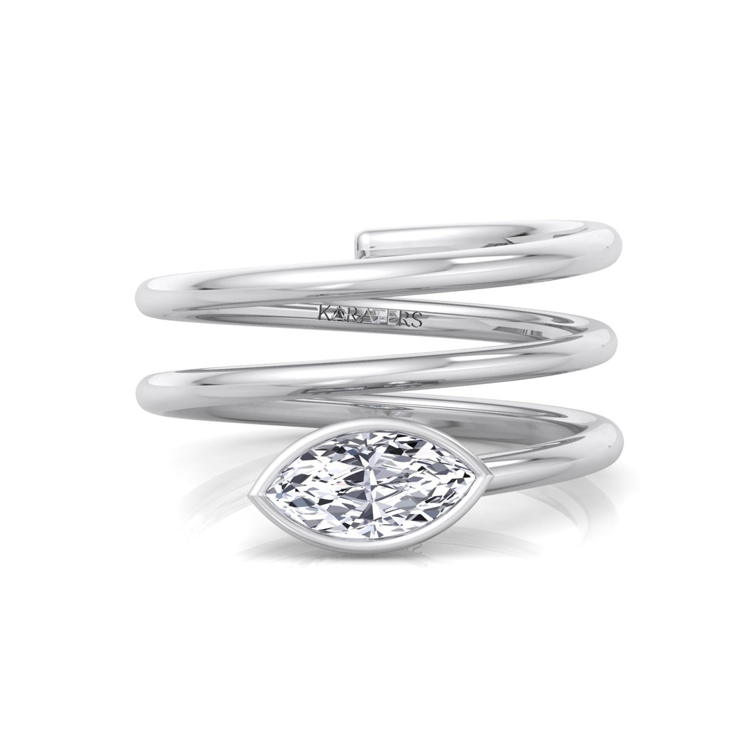 Spiral Bezel Set Marquise-Cut Lab Grown Diamond Ring White Gold 14K 