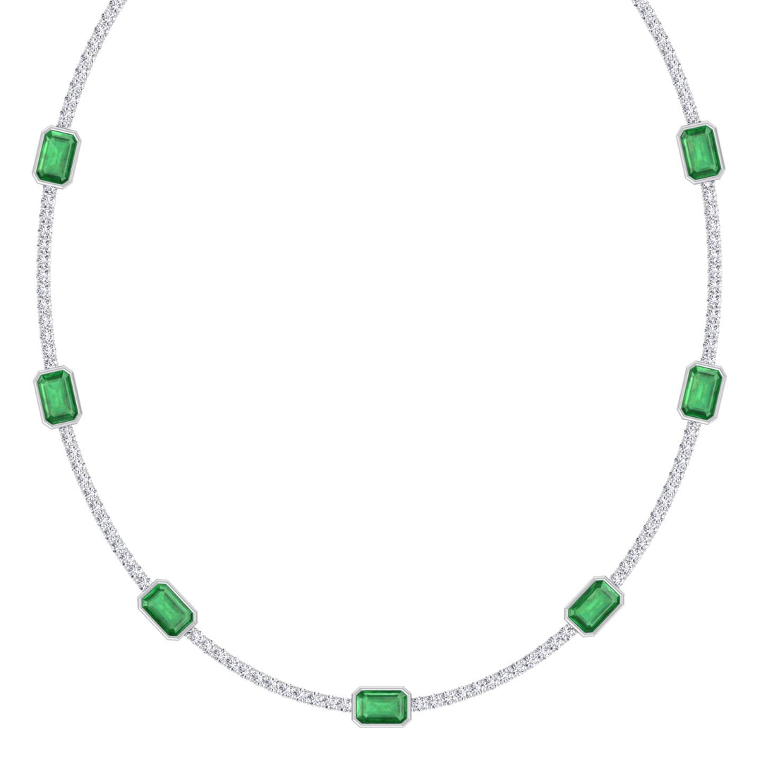 Lab Grown Emerald and Diamond Tennis Necklace White Gold 20CT