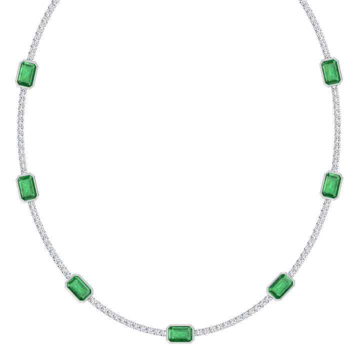 Lab Grown Emerald and Diamond Tennis Necklace White Gold 20CT