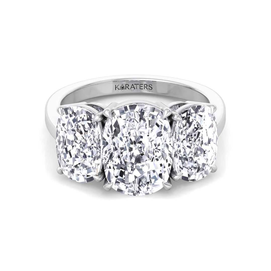 3 Stone Elongated Cushion Cut Lab Grown Diamond Engagement Ring White Gold 14K