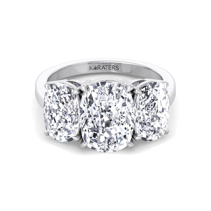 3 Stone Elongated Cushion Cut Lab Grown Diamond Engagement Ring White Gold 14K