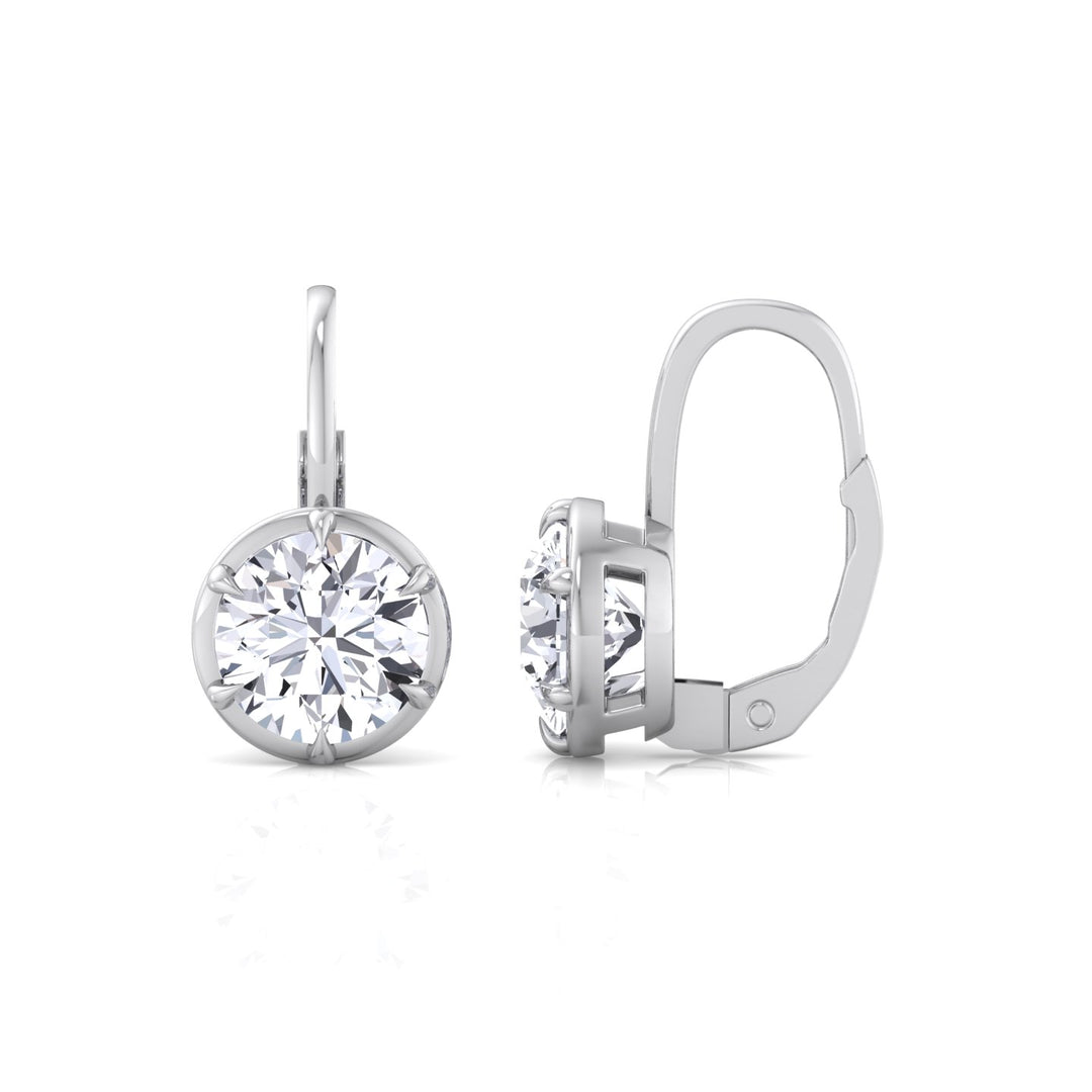 Round Shape Lab Grown Diamond Bezel Prong Drop Earrings White Gold 14K