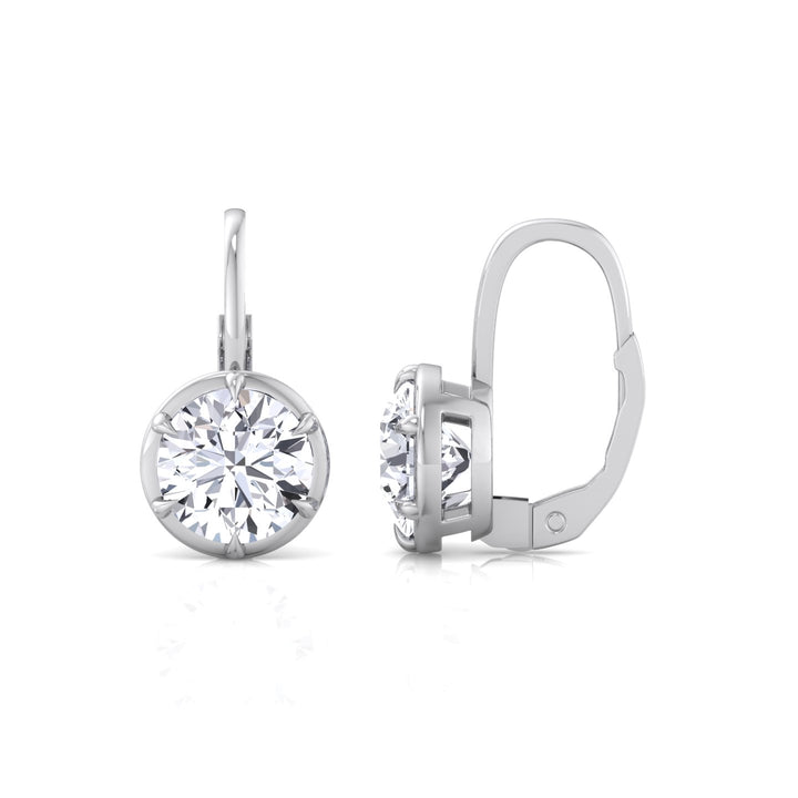 Round Shape Lab Grown Diamond Bezel Prong Drop Earrings White Gold 14K