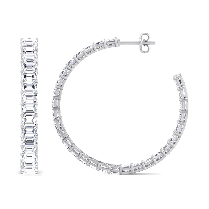 Emerald-Cut Lab Grown Diamond Hoops White Gold 14K