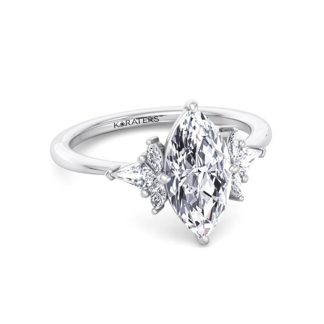Marquise Shape Lab Grown Diamond Engagement Ring with Kite Sidestones