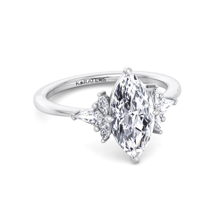 Marquise Shape Lab Grown Diamond Engagement Ring with Kite Sidestones
