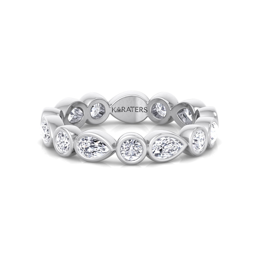 Bezel Set Round and Pear Shape Lab Grown Diamond Eternity Band White Gold 14K