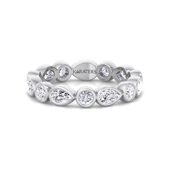 Bezel Set Round and Pear Shape Lab Grown Diamond Eternity Band White Gold 14K