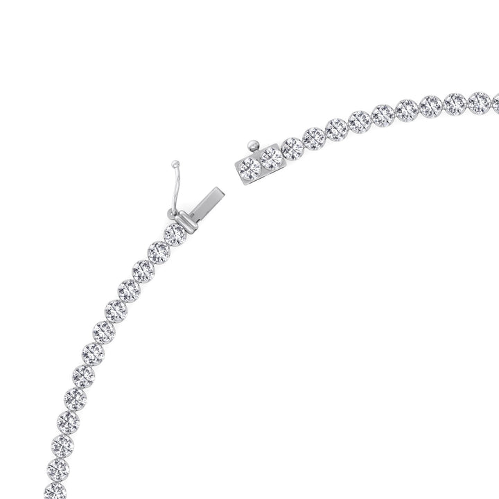 Illusion Set Round Shape Lab Grown Diamond Tennis Necklace White Gold 
