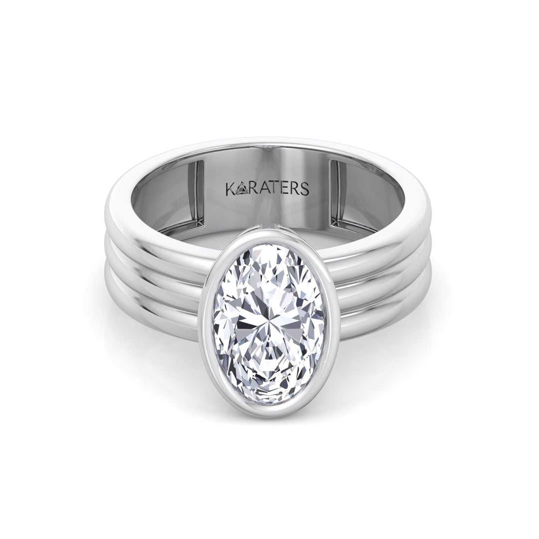 Triple Band Oval Shape Lab-Grown Diamond Engagement Ring White Gold 14K