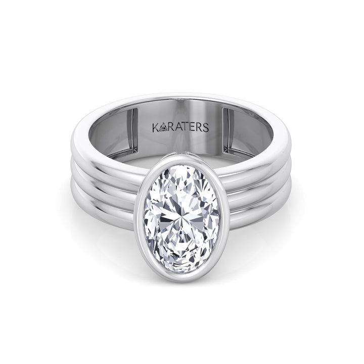 Triple Band Oval Shape Lab-Grown Diamond Engagement Ring White Gold 14K