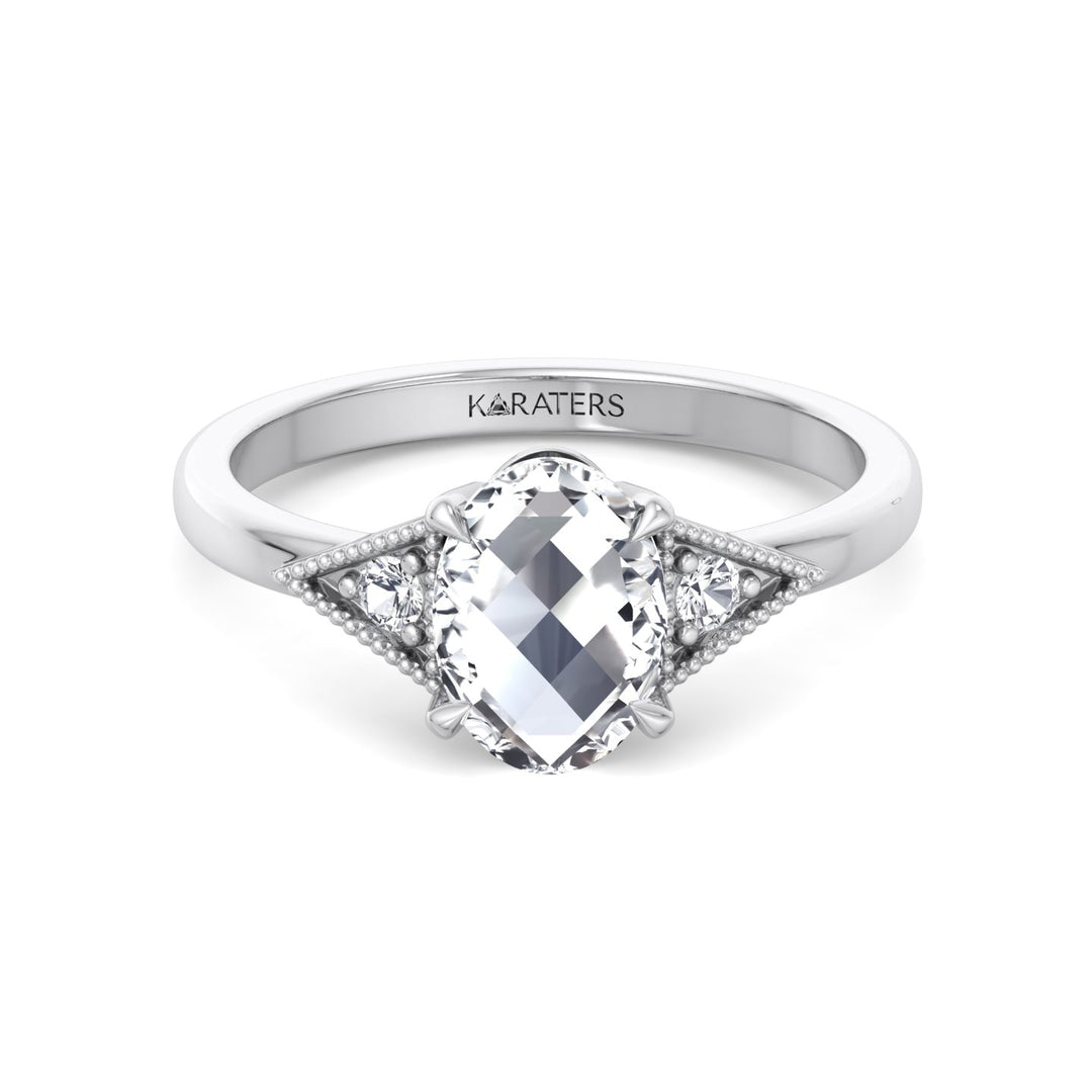 Vintage Style Oval Shape Rose-Cut Lab Grown Diamond Engagement Ring White Gold 14K