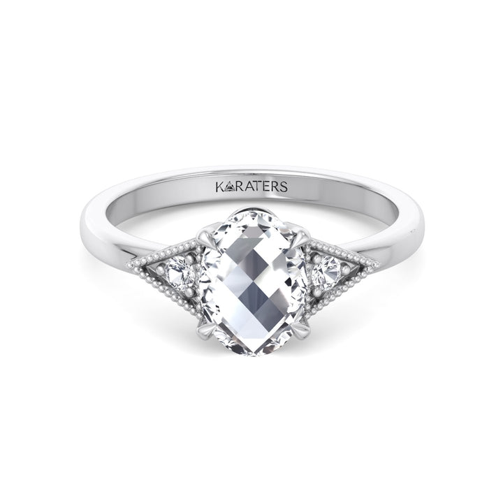 Vintage Style Oval Shape Rose-Cut Lab Grown Diamond Engagement Ring White Gold 14K