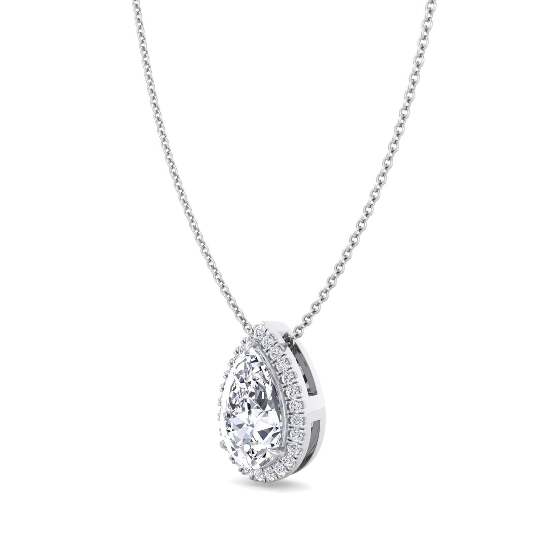 White Gold Pear Shape Halo Lab Grown Diamond  Pendant, 1.3 CT