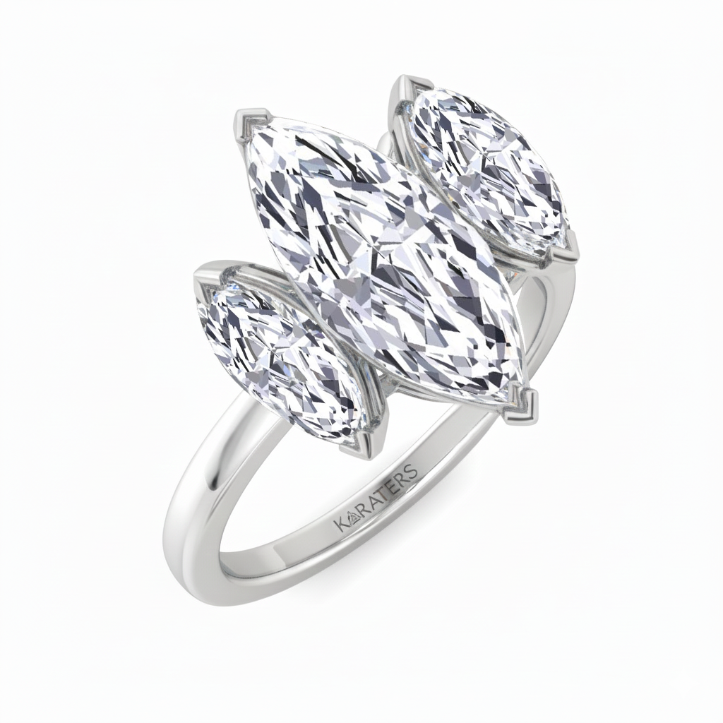 Marquise Cut Three Stone Lab Grown Diamond Engagement Ring side view