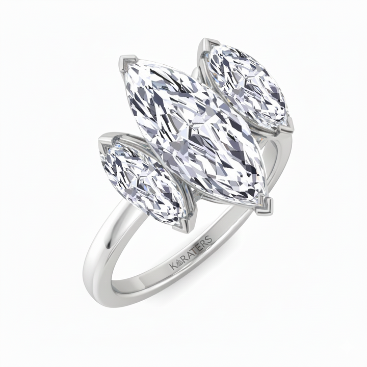 Marquise Cut Three Stone Lab Grown Diamond Engagement Ring side view