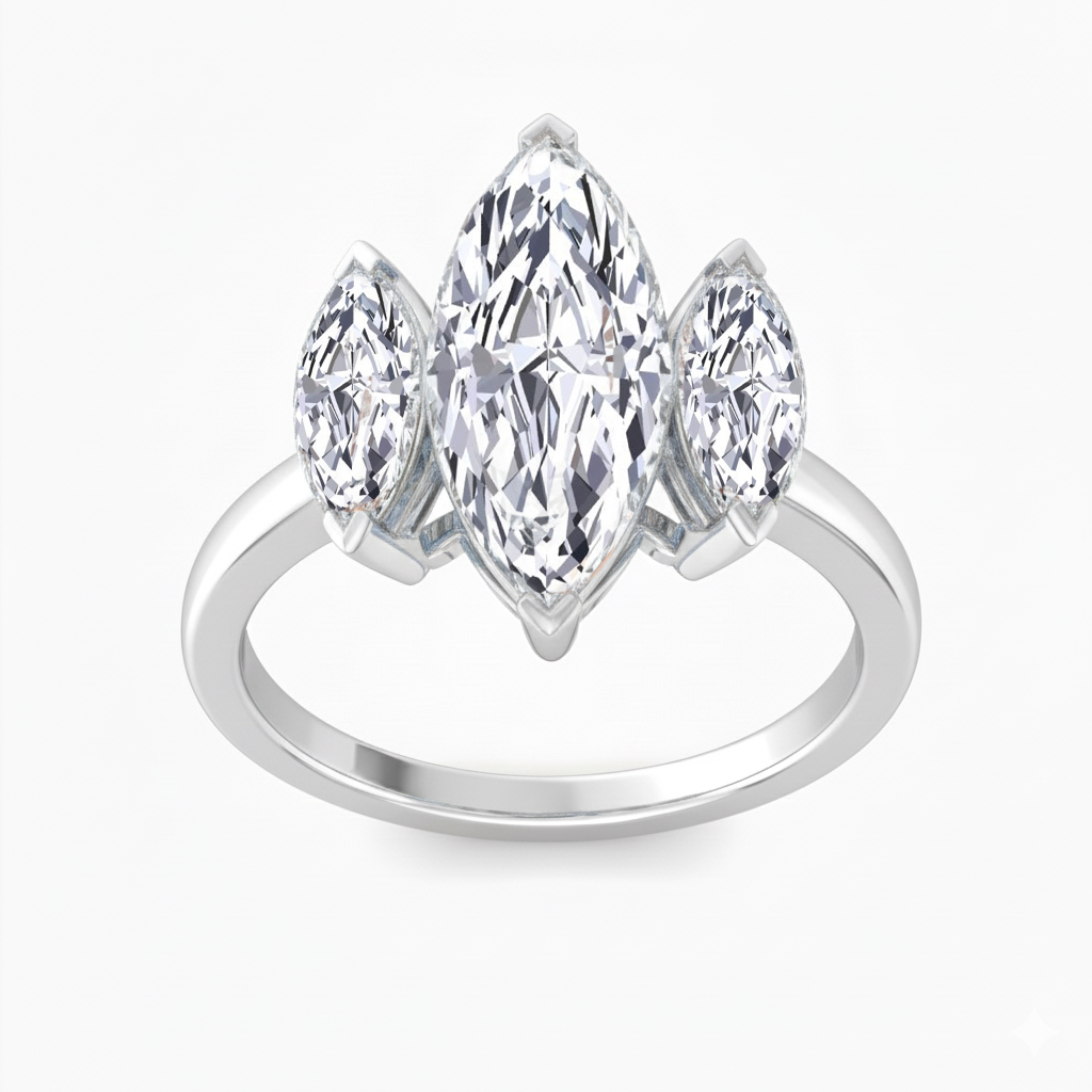 Marquise Cut Three Stone Lab Grown Diamond Engagement Ring front view