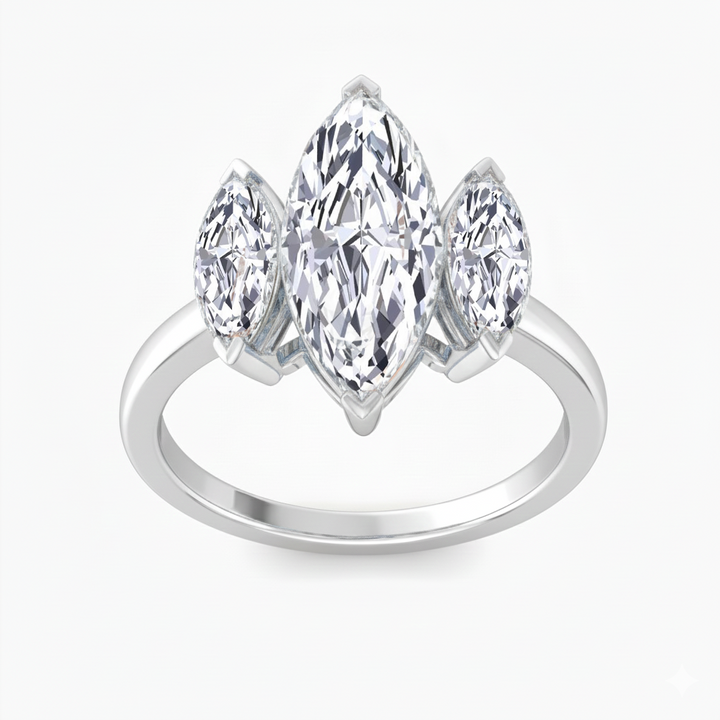 Marquise Cut Three Stone Lab Grown Diamond Engagement Ring front view