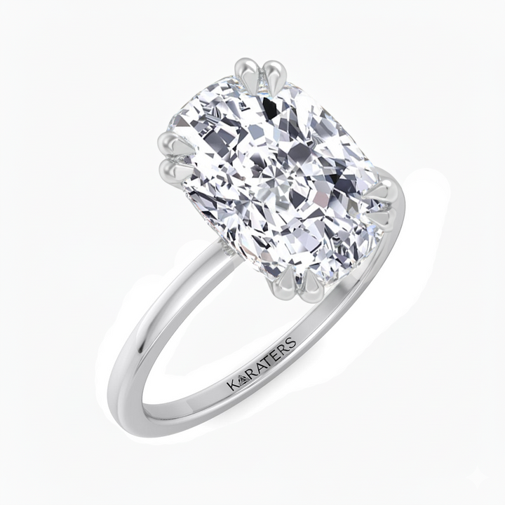 Elongated Cushion Cut Solitaire Lab Grown Diamond Engagement Ring