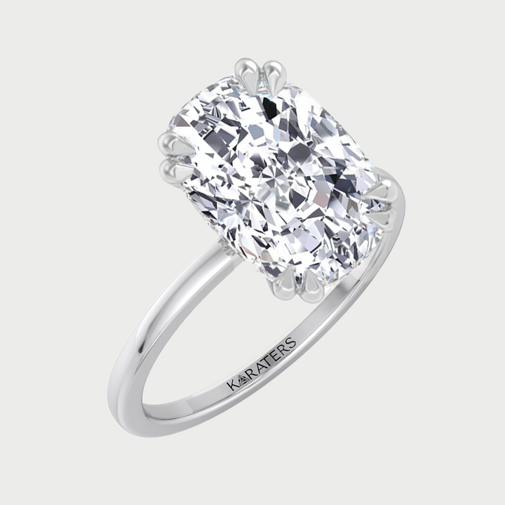 Elongated cushion cut solitaire lab-grown diamond engagement ring in 14K yellow gold, LDEC-2