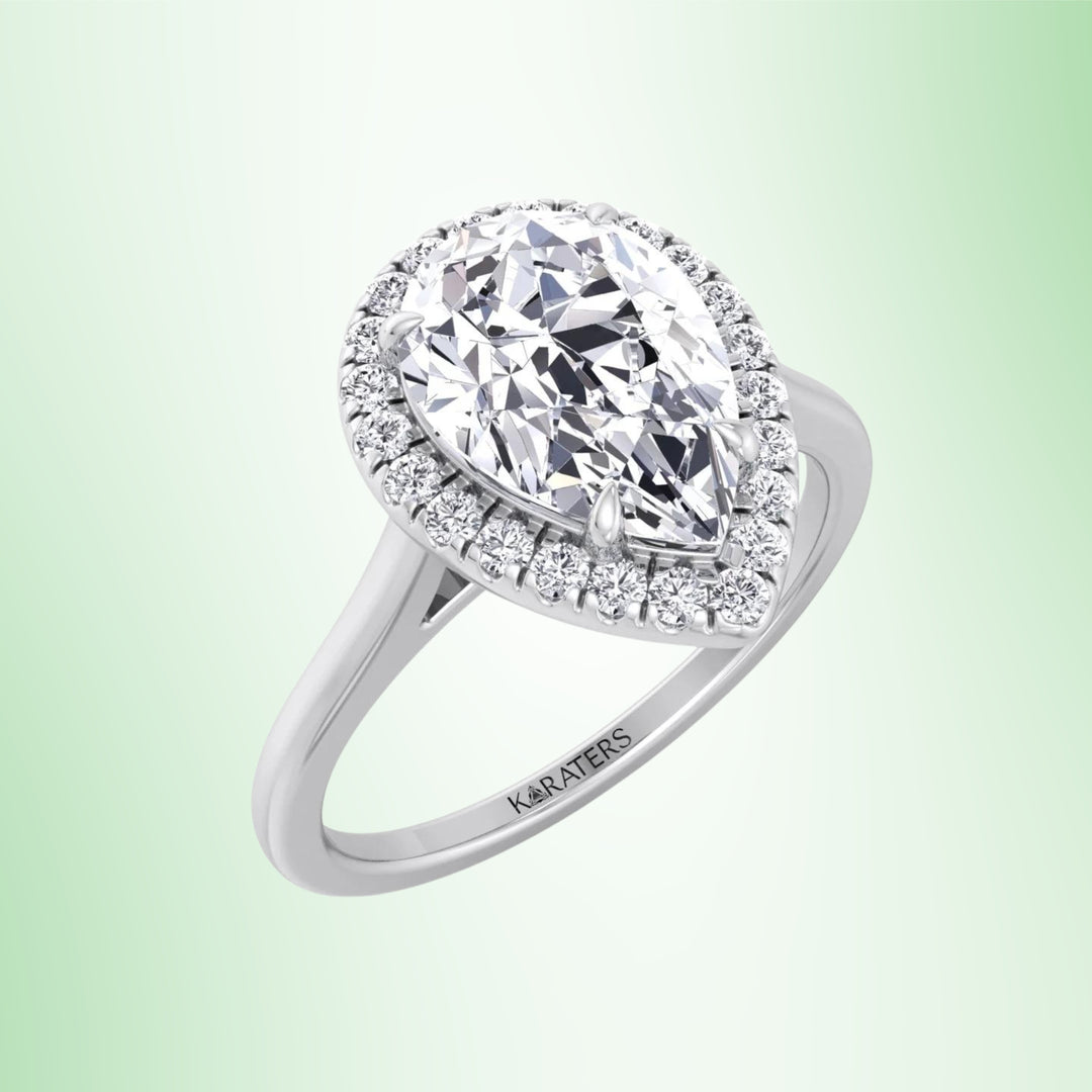 Willa - Halo Pear Lab Diamond Engagement Ring Plain Band