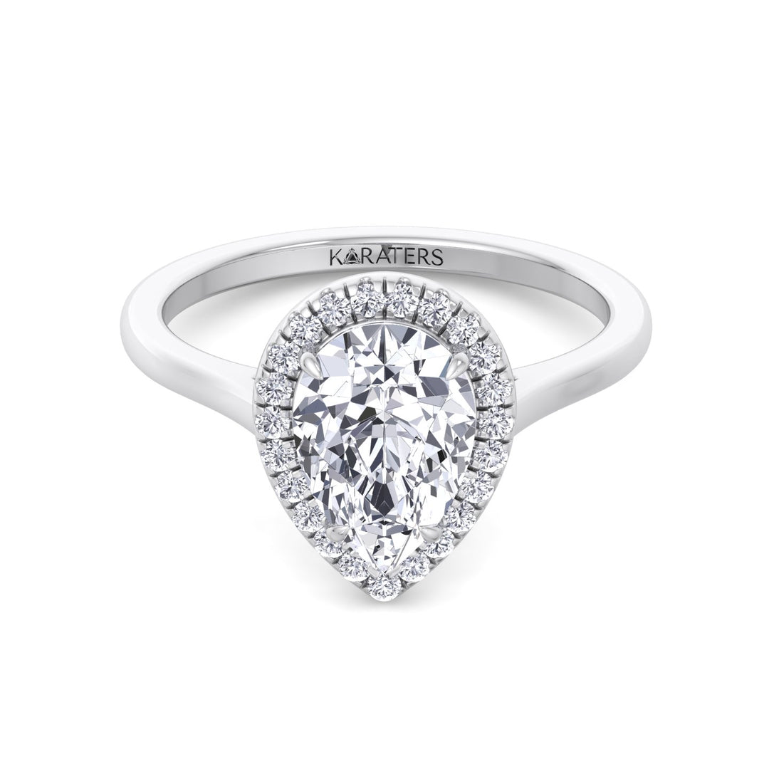 Willa - Halo Pear Lab Diamond Ring Plain Band White